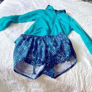 ATHLETIC BUNDLE: Adidas zip up (Teal) XS and Old Navy shorts (Printed) Small